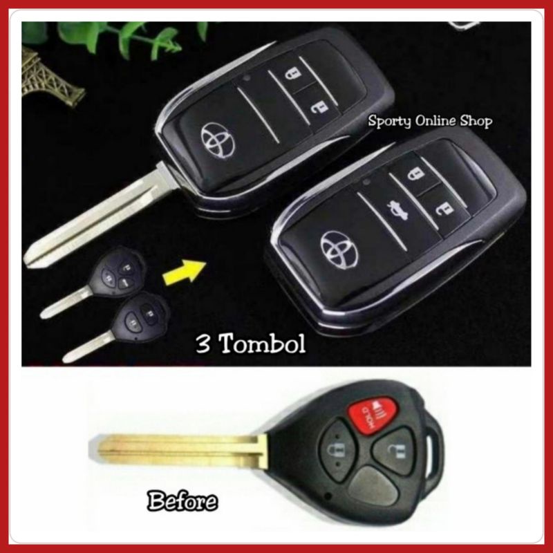 Casing Remote Toyota 2 Tombol &amp; 3 Tombol Yaris/ Innova / Fortuner Model Lipat