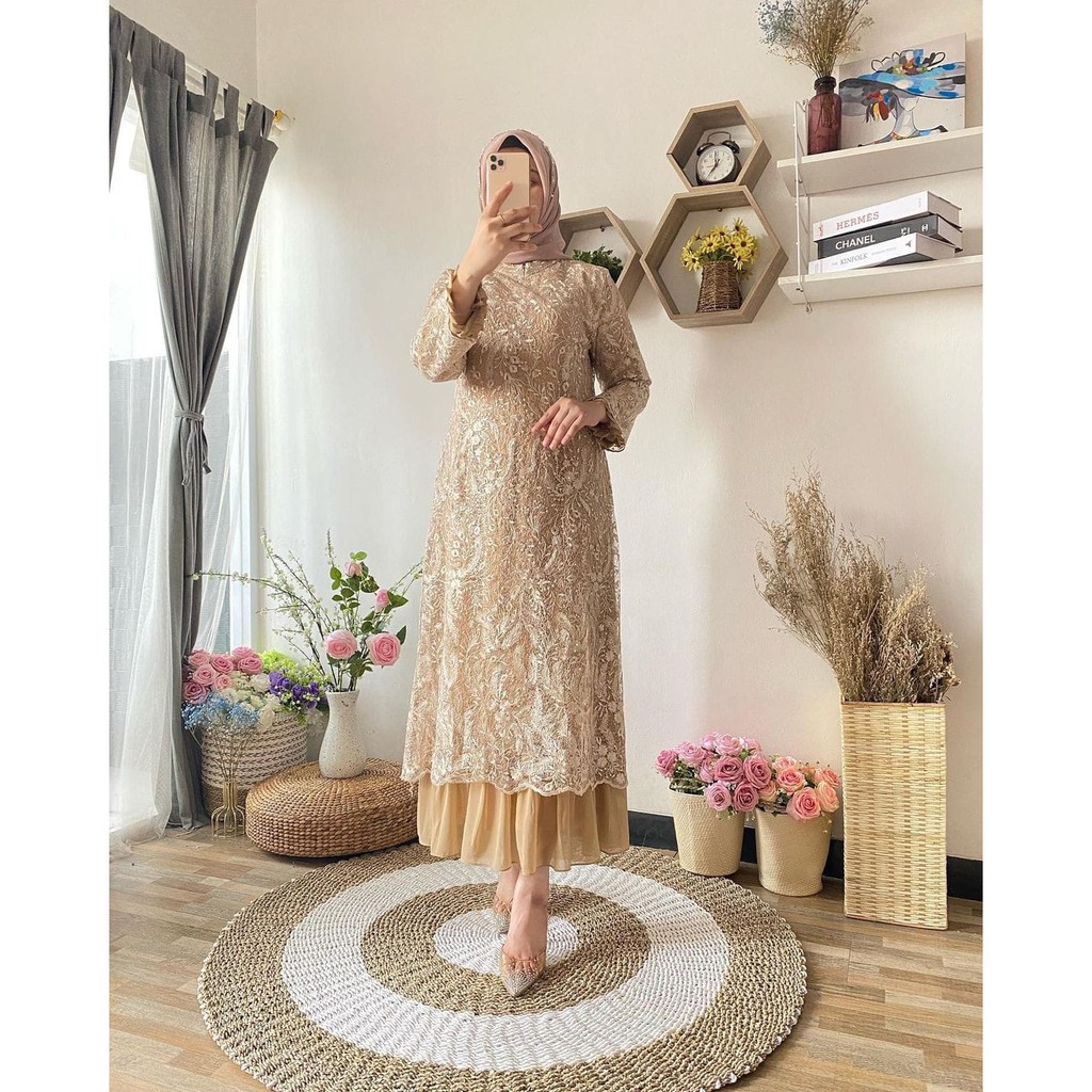 PROMO LONG GAMIS TULLE SPIDER KERUT TANGAN REMPEL