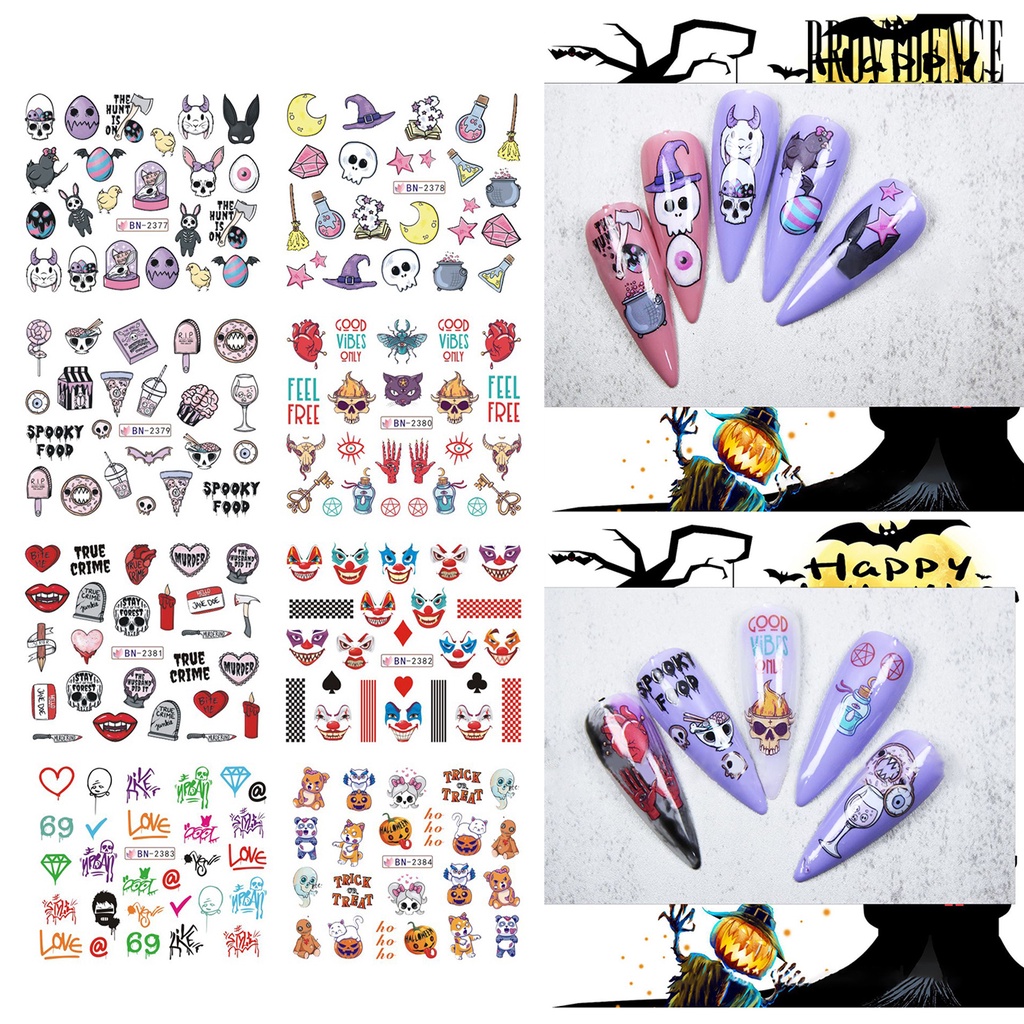 Providence Stiker Kuku Anti Alergi / Pudar / Bau Motif Halloween Untuk Dekorasi Nail Art / Salon