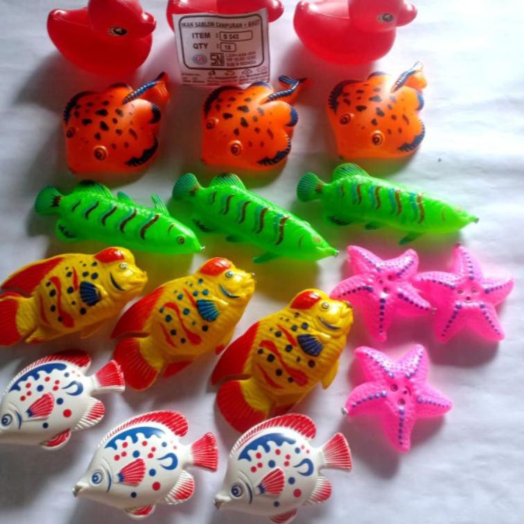Grosir. Mainan Ikan Ikanan Pancing /Ikan Magnet / Ikan Plastik Per Bungkus Isi 18 Biji Tanpa Joran P