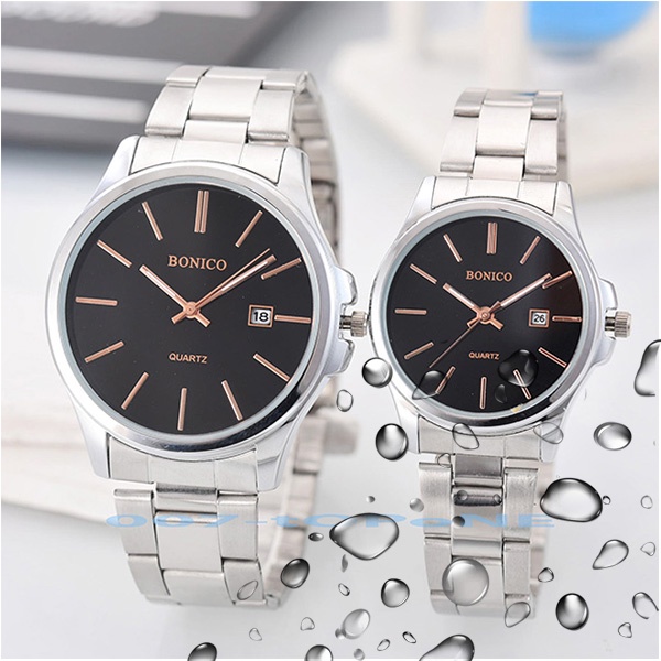Bonico Jam Tangan Couple Pria Dan Wanita (Sepasang) BNC-5896GL-SB Stainless Steel Case-3