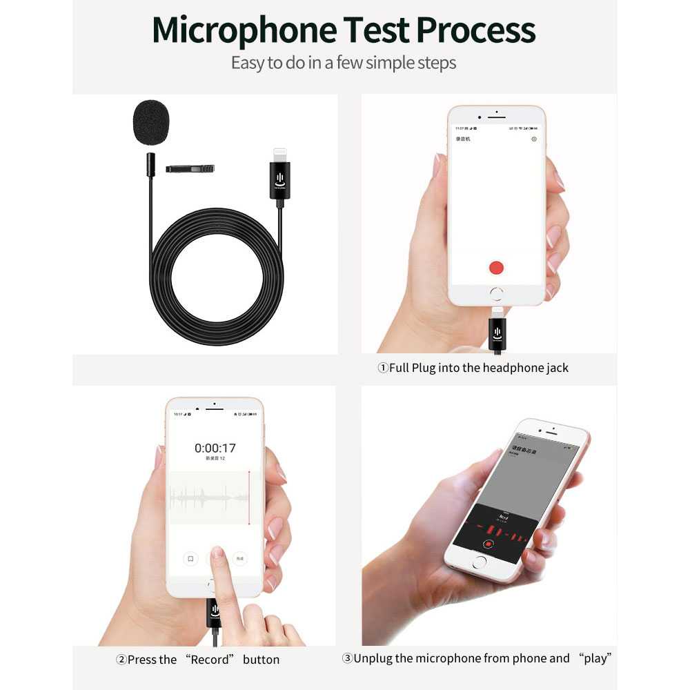 Microphone Clip-on Lightning Plug Lavalier iPhone JH-041