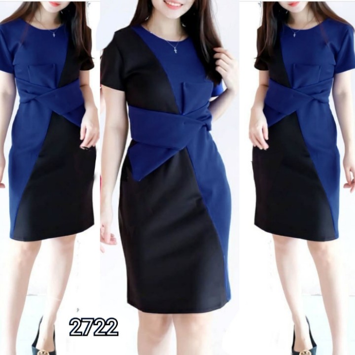 FWG - DRESS TWOTONE SCUBA / DRESS / BAJU DRESS WANITA / GAUN PESTA / DRESS KOREA / BAJU