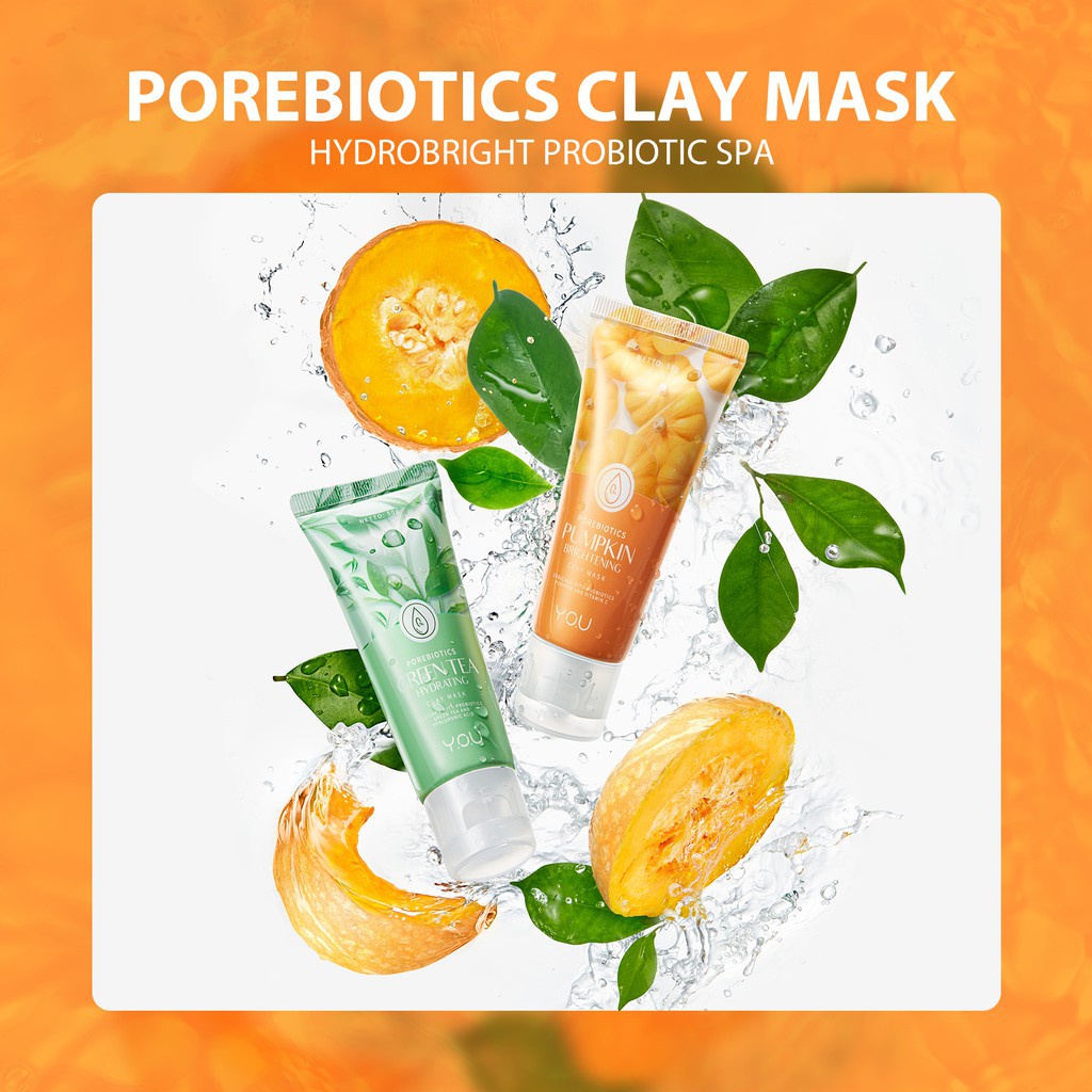 You Daily Skin Good Pore Biotics Pumpkin Brightening &amp; Greentea Hydrating Clay Mask/Masker Wajah 50g