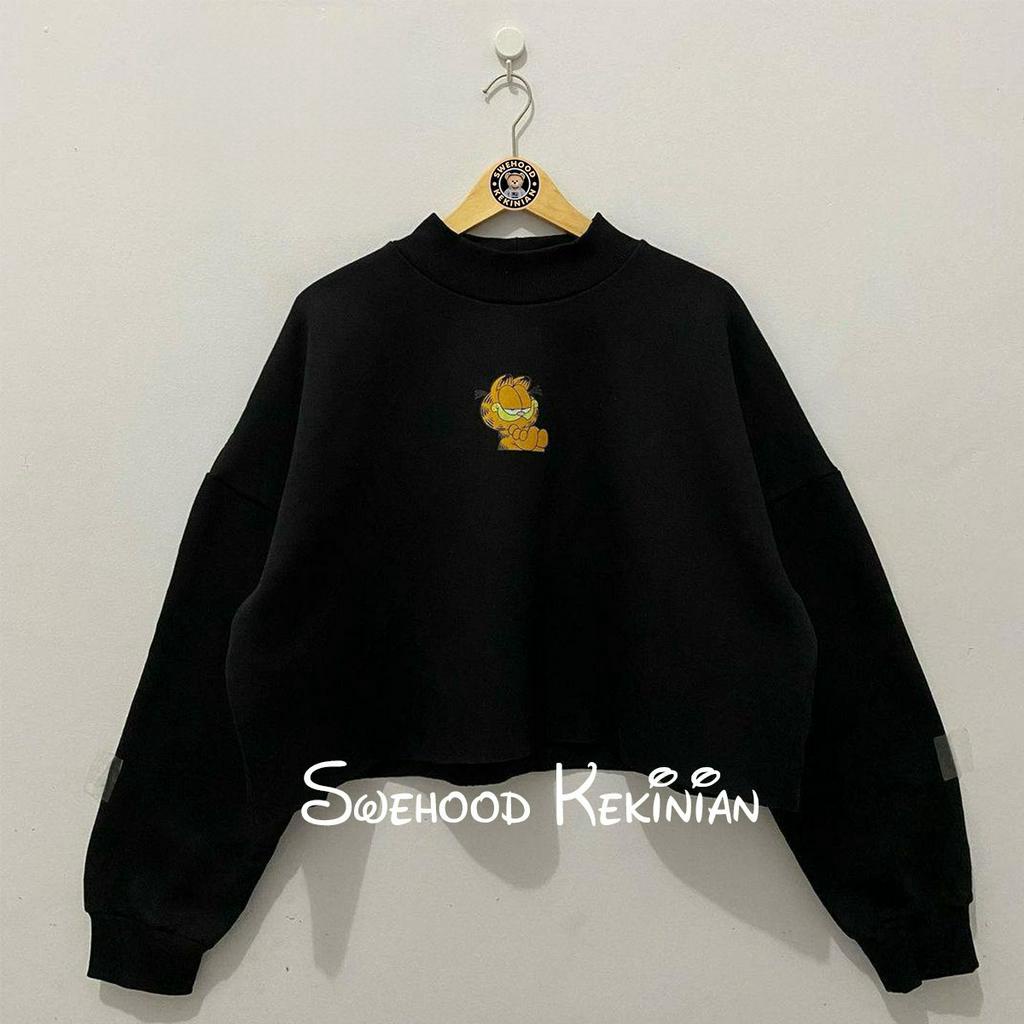 GARFIELD CROP GEMOY PREMIUM Sweatshirt Crewneck Sweater Crope Wanita Kekinian Fashion Outfit Ootd Korean Style Sweter Krunek Cewek Remaja Suiter Crewnek Cewe Bahan Flecee LD 110 PB 45