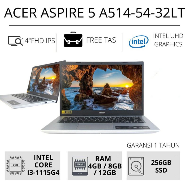 LAPTOP ACER ASPIRE CORE i3-1115G4, A514-54-32LT 4GB DDR4, SSD 256GB, LCD 14.0 FHD