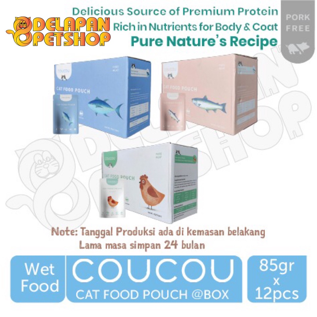 COUCOU Wet Cat Food Pouch Box isi 12 pcs x 85g / All Life Stages / Makanan Basah Kucing