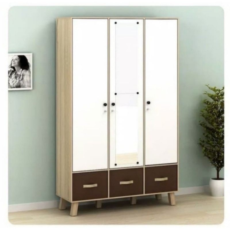 Lemari Pakaian Metropolis Arnor WD3 | 3 pintu baju cermin laci wd