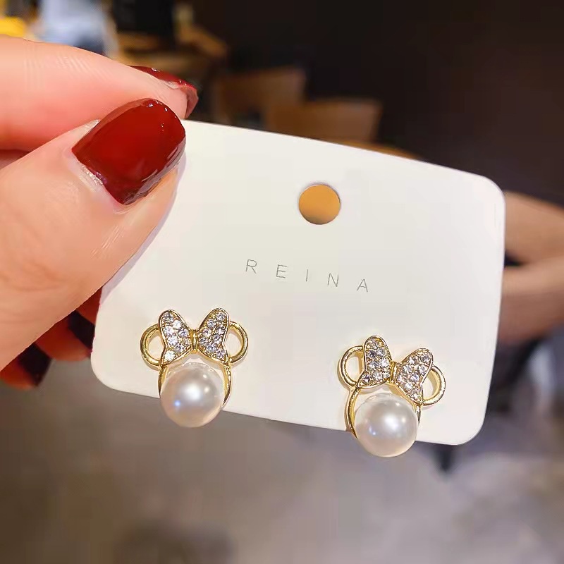 Anting Stud 925 Silver Model Micky Menjuntai Untuk Wanita