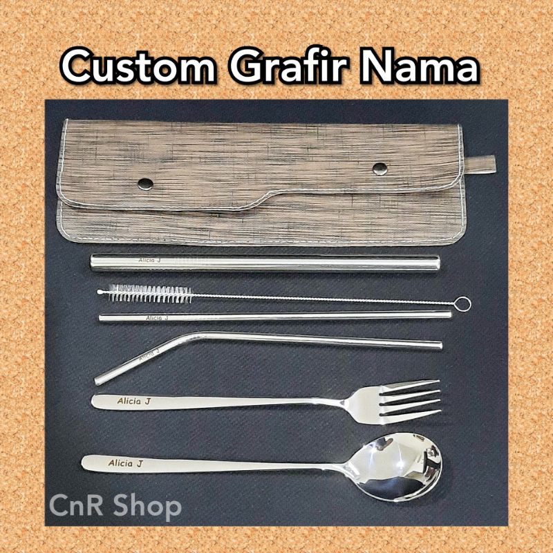 sedotan komplit sendok set garpu pouch custom grafir