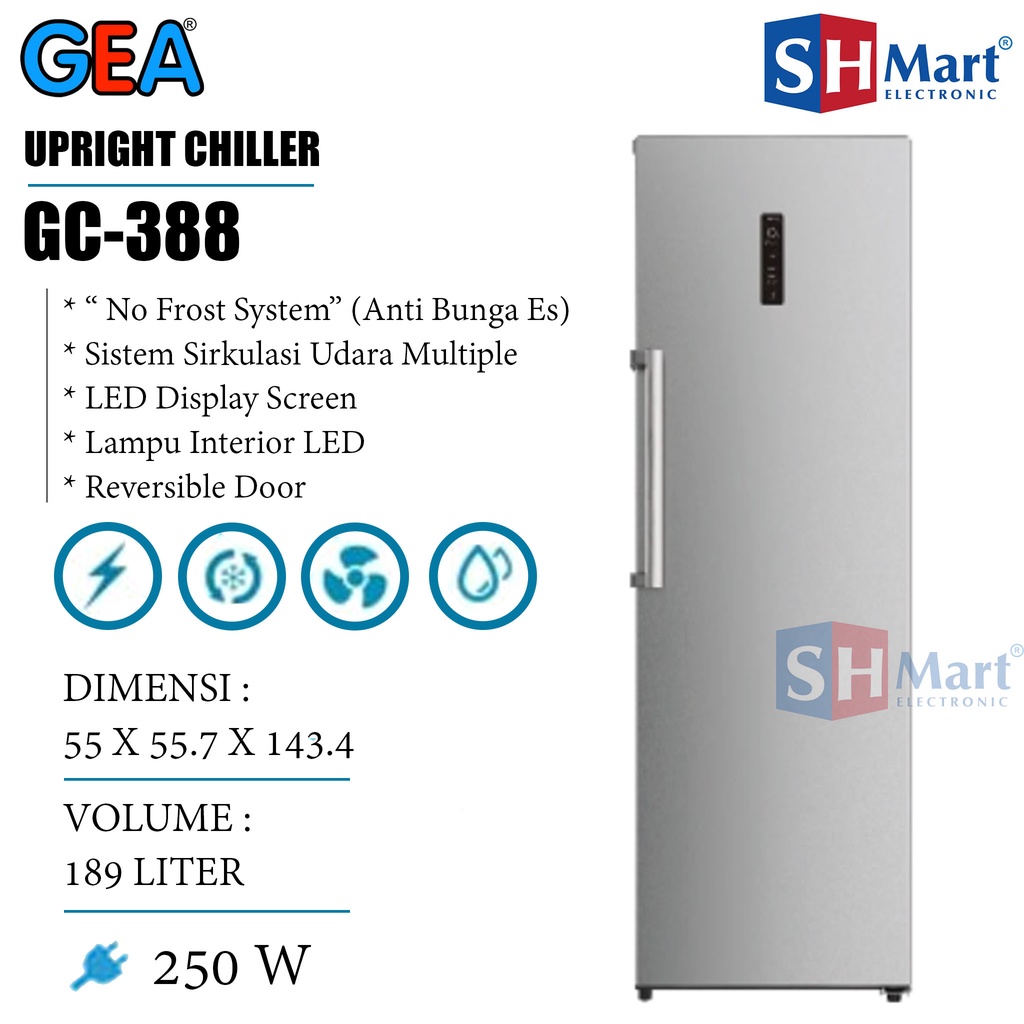 KULKAS GEA UPRIGHT FREEZER GC388 GC-388 NO FROST HUMIDITY CONTROL GARANSI RESMI (MEDAN)