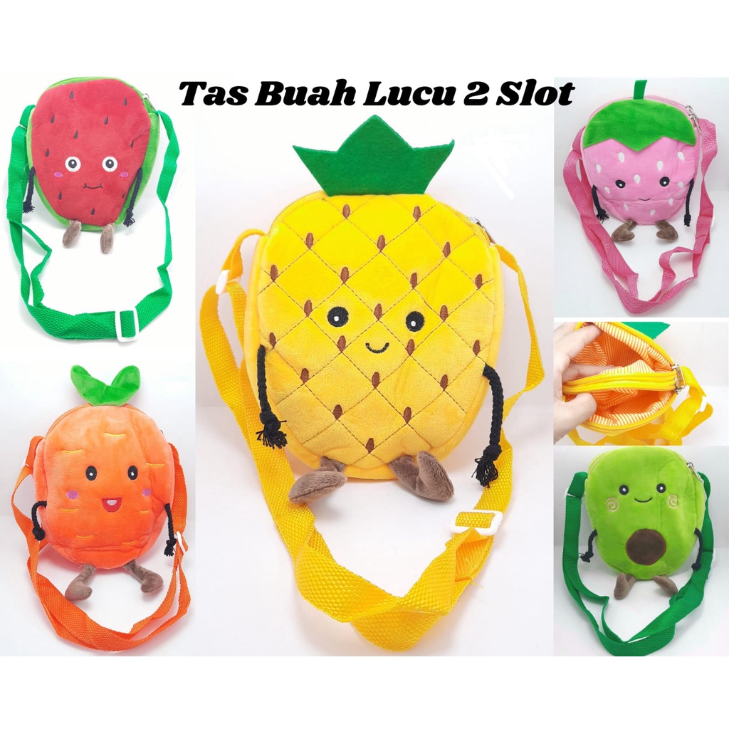Tas Slempang Anak Karakter Buah Lucu 2 Slot Tas Handphone (1 Buah)