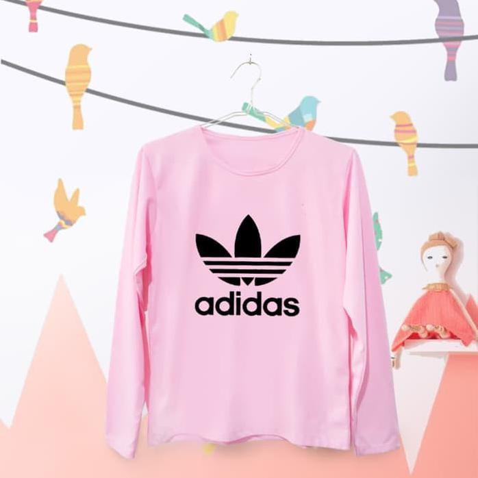 Tumblr Tee / T-Shirt / Kaos Wanita Lengan Panjang Adidas Pink Top Quality