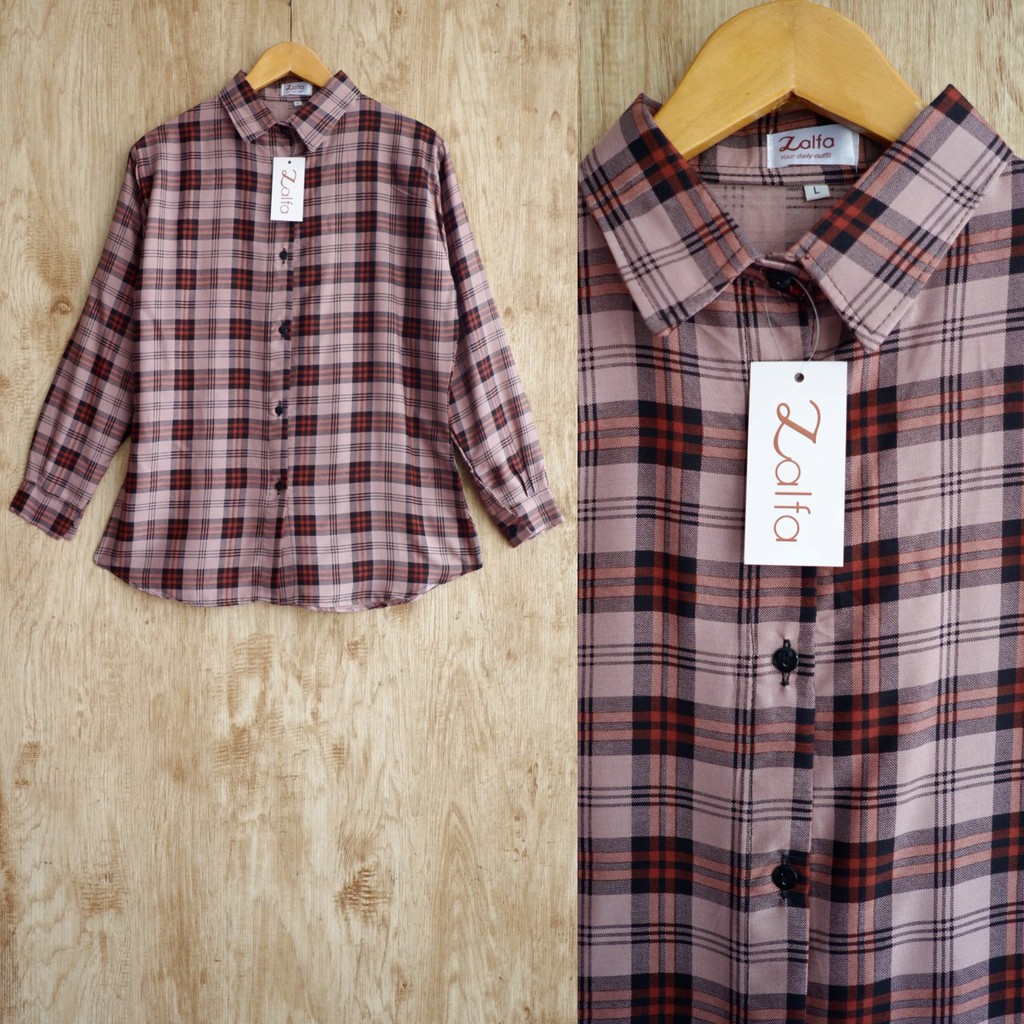 VANYA kemeja by ZALFA OUTFIT / kemeja motif / kemeja wanita murah / kemeja rayon-Wine (vol.2)