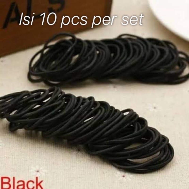 ikat rambut karet korea isi 10 hitam polos high quality ikat rambut kuncir hitam polos karet rambut polos