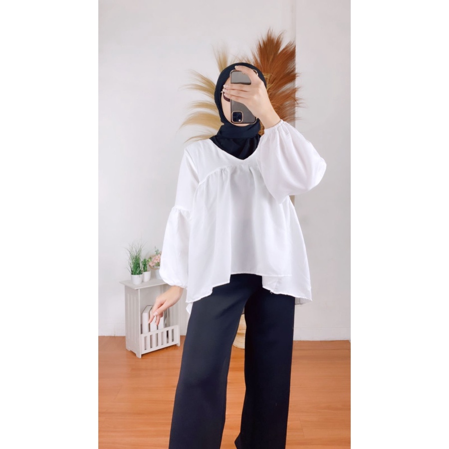 RX Fashion - Dealova Blouse / ALYNA Blouse Wanita / NAVA BLOUSE / INZA CERUTI ( GRATIS ONGKIR ) -R1-PUTIH