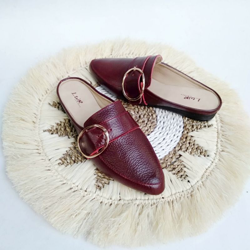 Sepatu flat shoes wanita kulit asli terbaru Bustong marun