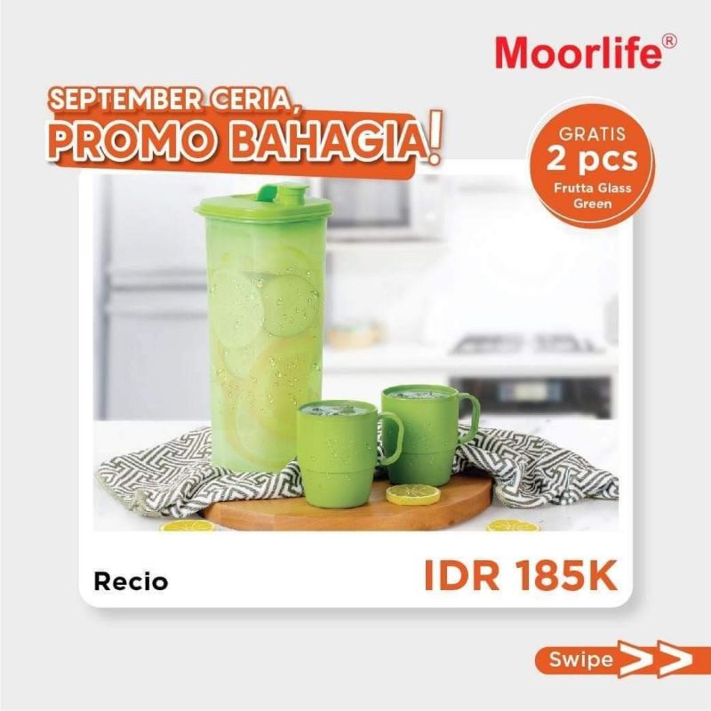 Moorlife Recio promo gratis 2 pcs fruta glass/Botol minum 2 liter + 2 pcs gelas bertutup dari moorli