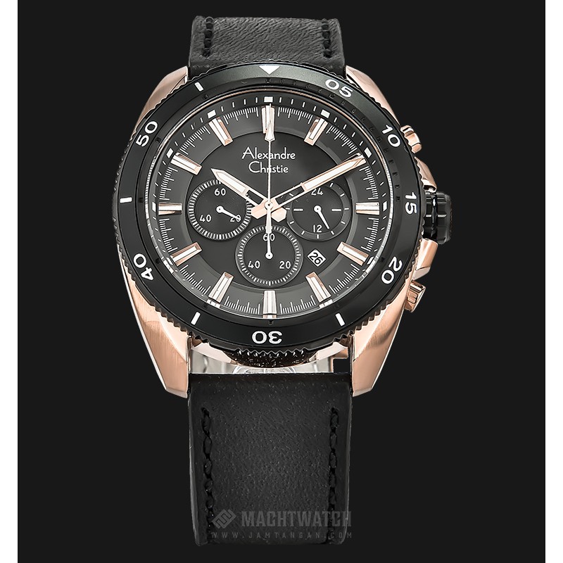 Alexandre Christie AC 6472 MC LBRBA Man Chronograph Black Dial Leather Strap