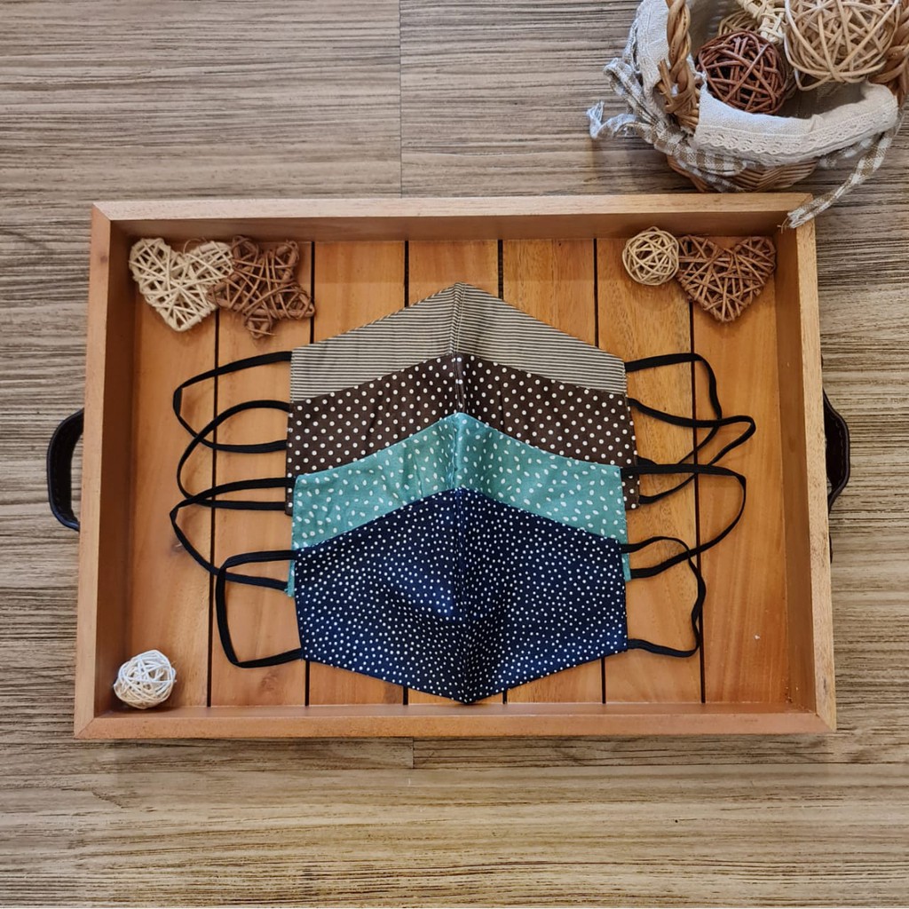 [Brandedbaby] MASKER DEWASA PREMIUM COTTON WOVEN TEBAL 2 LAPIS / MASKER FASHION ANEKA MOTIF