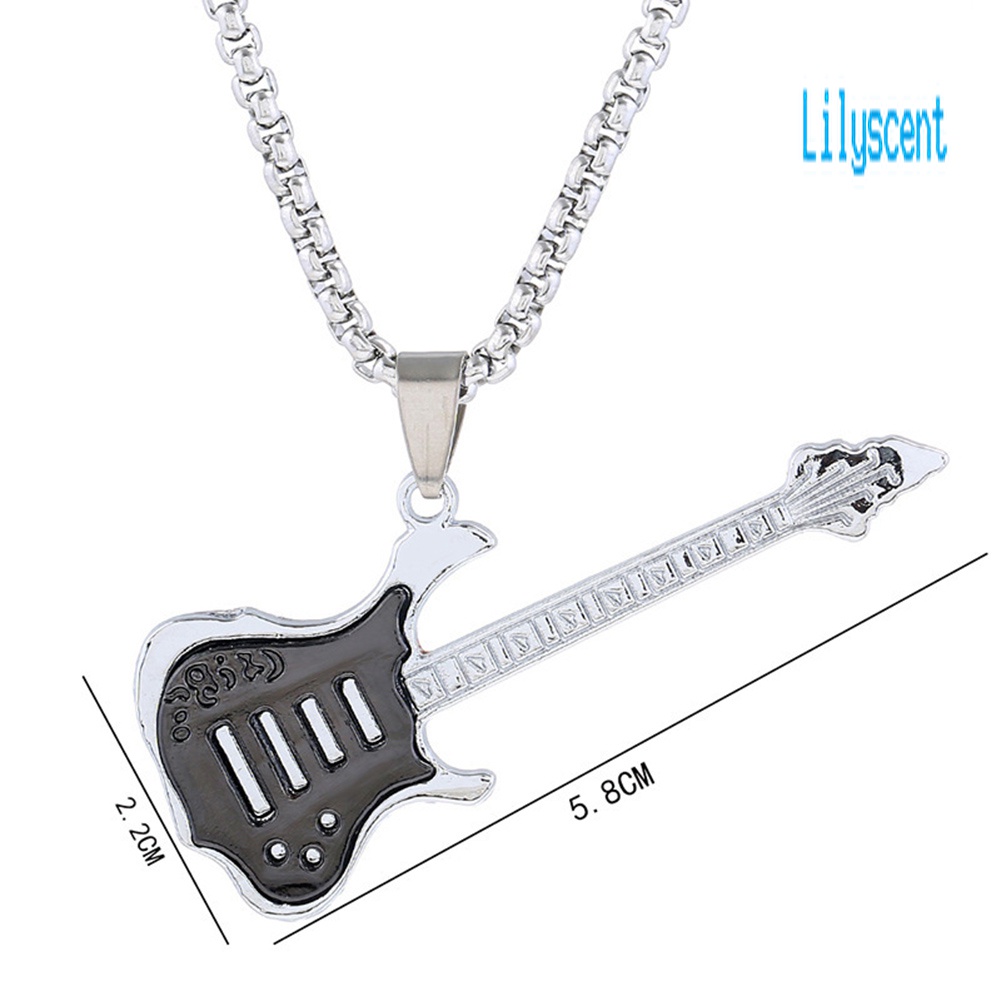 Kalung Rantai Panjang Liontin Gitar Bahan Stainless Steel Untuk Unisex