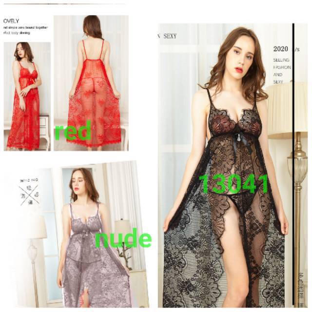 lingerie panjang 13041/lingerie belah tengah/lingerie import/lingerie jumbo