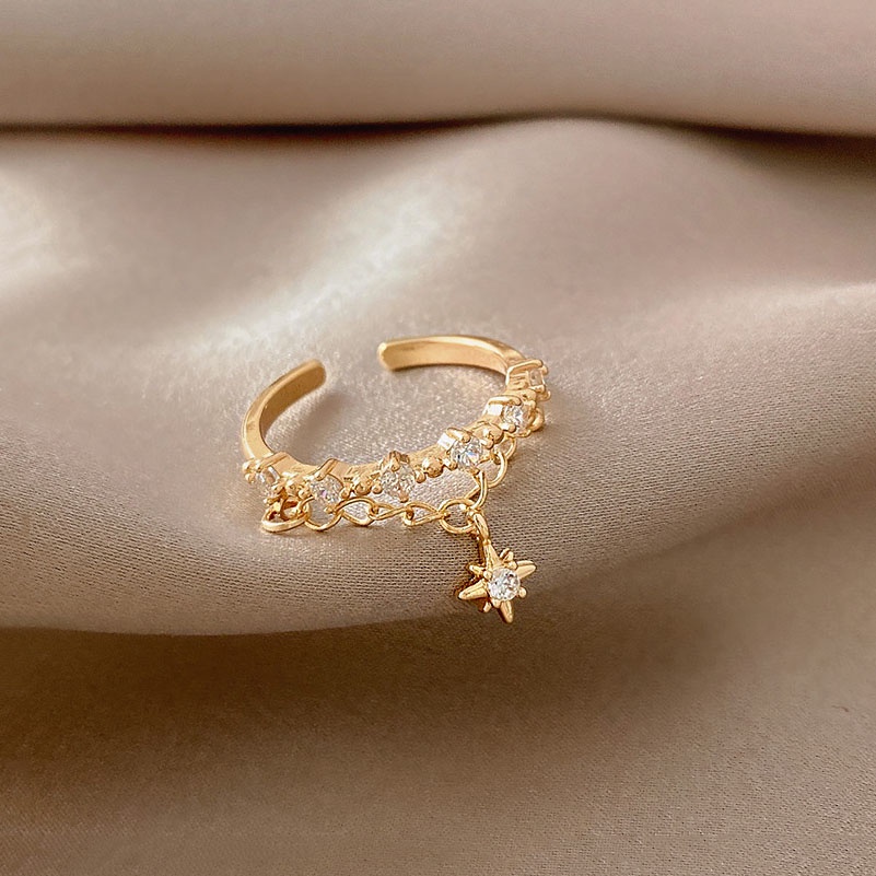Shuling 2021 Cincin Desain Bintang Hias Zircon Untuk Wanita