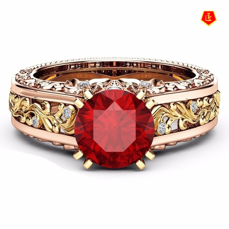 [Ready Stock]14K Rose Gold Color Separation Ring Colored Gem Simple Niche