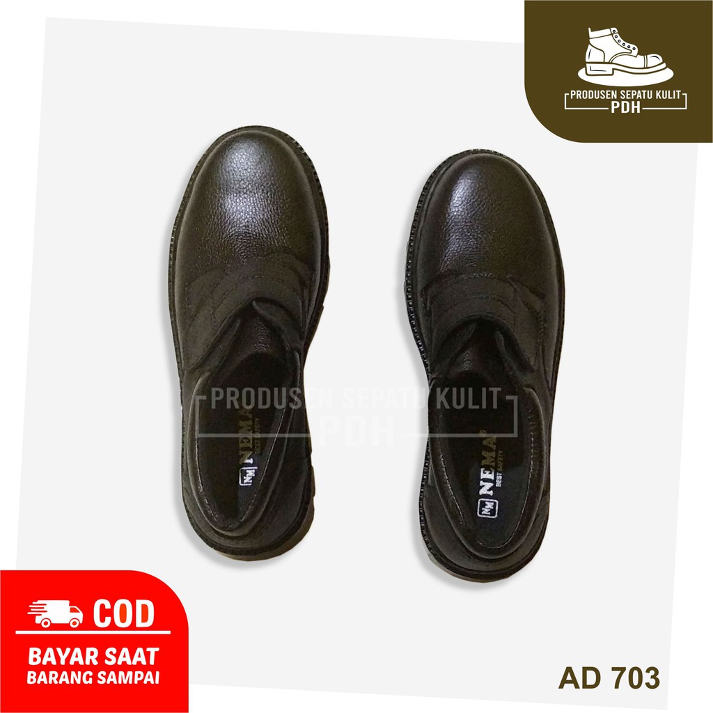 SEPATU SAFETY KRETEKAN BAHAN KULIT ASLI AWET TAHAN LAMA WARNA HITAM – AD 703