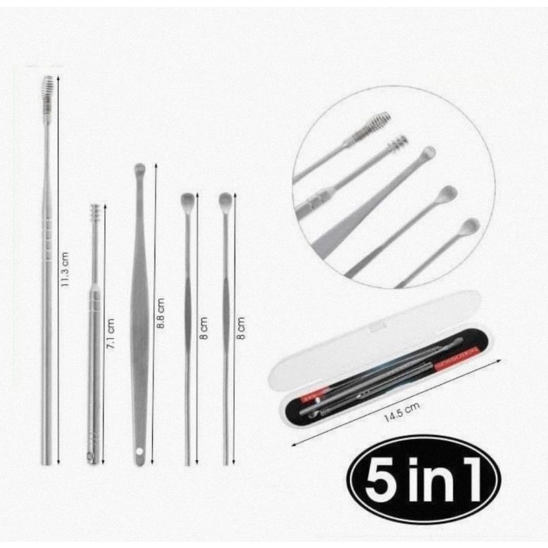 earpick set stainless / urek kuping / pembersih telinga stainless 5 in1