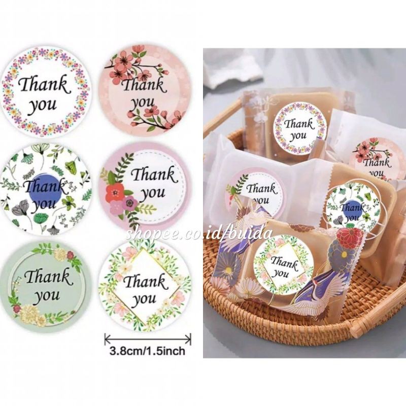 

Sticker Thank You Shabby Stiker Flowers Sakura Segel Kemasan label hiasan paket hampers ukuran 3.8cm dekorasi souvenir pernikahan wedding birthday