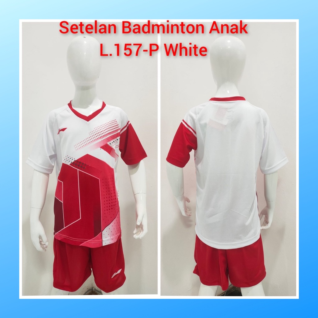 Kaos badminton anak laki-laki jersey bulutangkis baju celana setelan jersy perempuan stelan t-shirt outfit seragam kostum print olahraga casual suit pakaian jarsey oblong apparel sports jersi sudirman thomas uber cup bulu tangkis ST.L157 putih polos