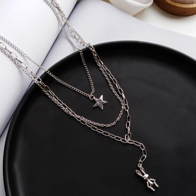 Multilayer Necklace Accessories Chain Korea Hip Hop Rabbit Star Pendant