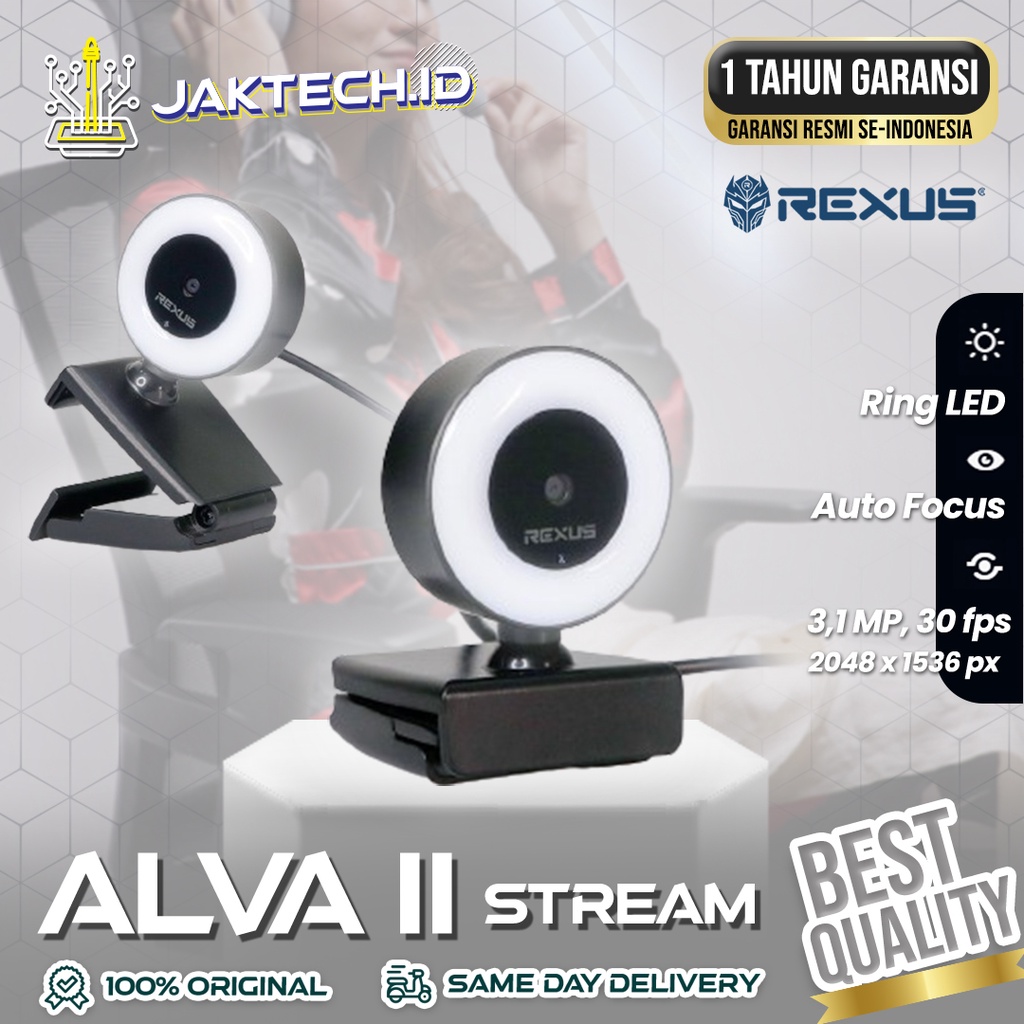 Rexus Alva II Stream Webcam Alva 2 SW-RX03 With Mic + Ring Light 1080p ORIGINAL