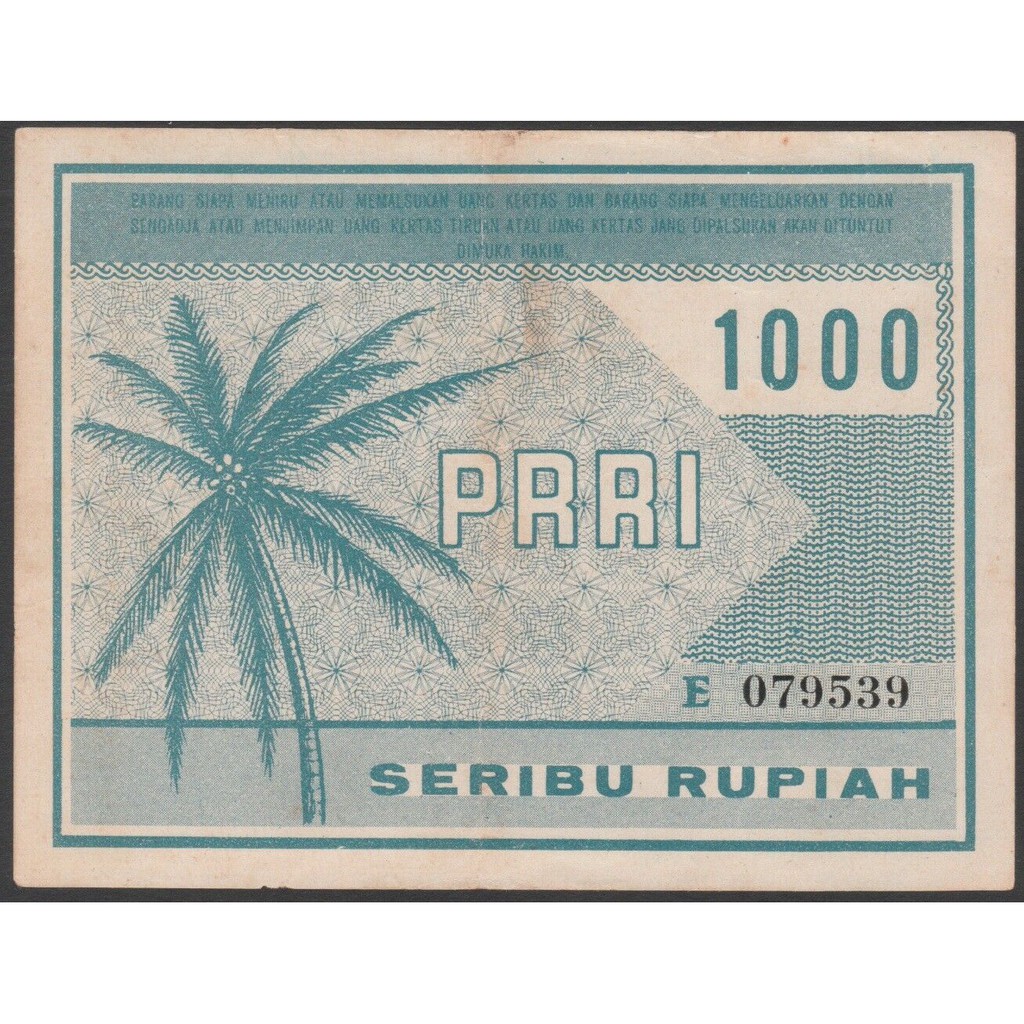 Uang 1000 rupiah PRRI semi Polymer souvenir replika repro