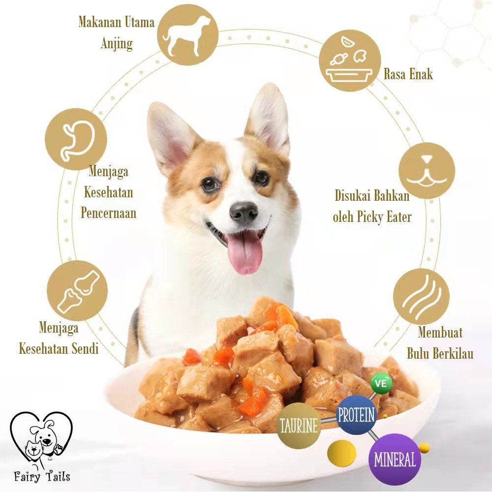 Snack Anjing Makanan Anjing Basah Dengan Daging Asli Premium Kemasan Kantong Pouch (MyFoodie) | Pengganti Makanan Hewan Kaleng Anjing (Kemasan Lebih Ramah Lingkungan) | MyFoodie Dog Wet Food with Real Meat Cube (Pouch) po