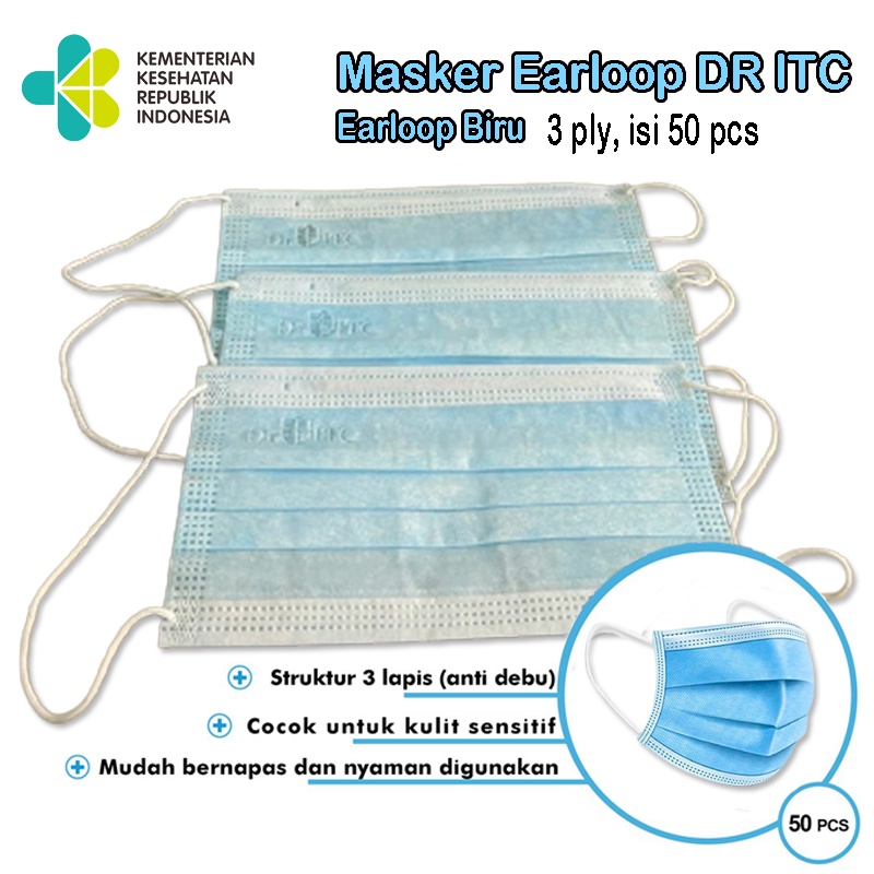 Masker Earloop Face Mask Dr.ITC 3Ply Disposable 3 Ply 50 Pcs / Disposable Masker Masker Kesehatan