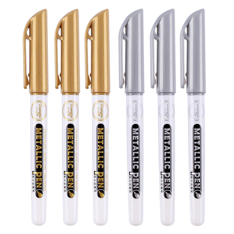 SIY  6Pc Gold Silver Epoxy Resin Drawing Pen Gold Leafing Point Pen Marker Acrylic Paint Highlights Metallic Permanent Marker