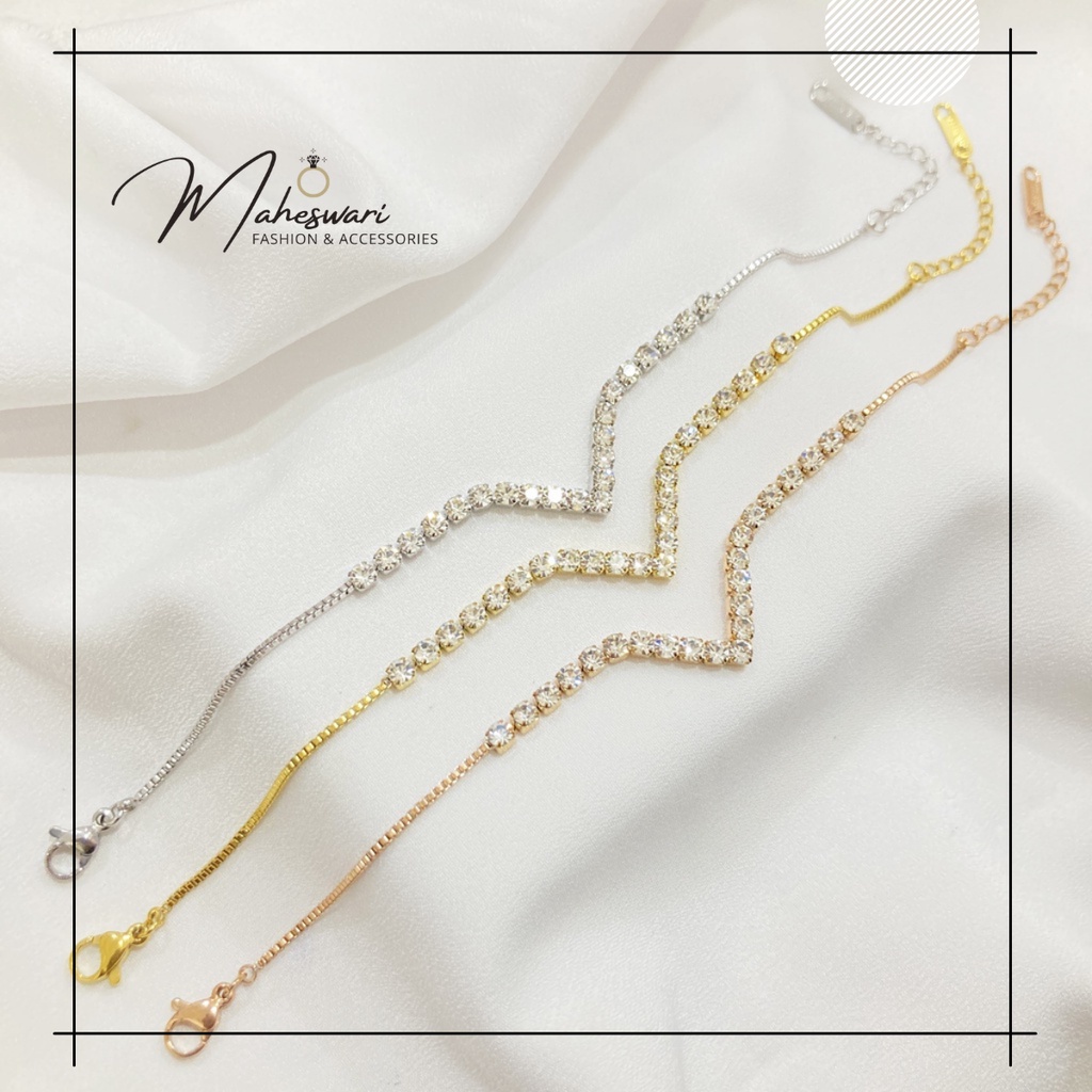 Gelang Titanium Wanita Anti Karat Gelang Serut Fuji Vintage Perhiasan Berlapis Emas Import MA434