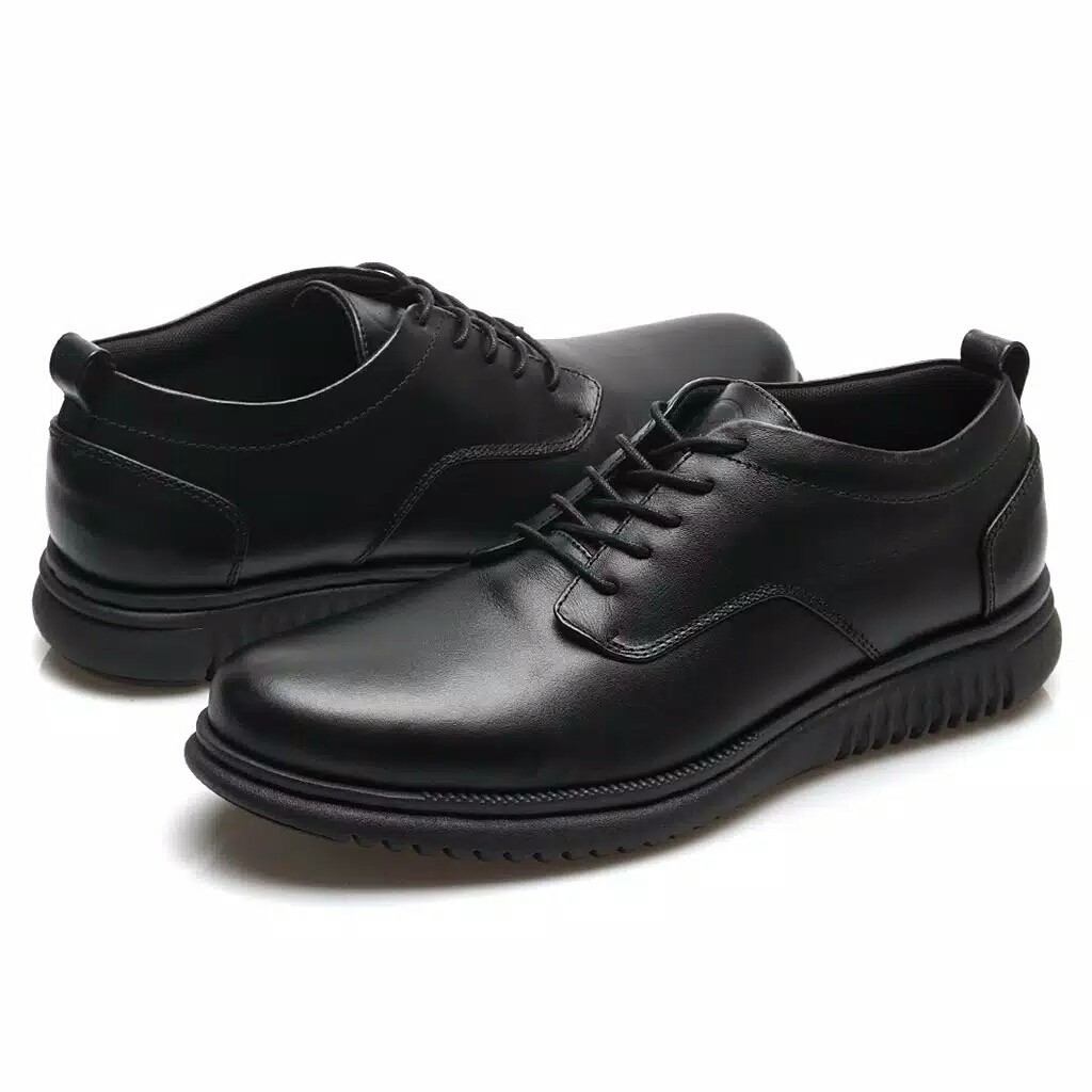 Hatta Black (Kulit Asli) - Sepatu Formal Pria Pantofel Kulit Asli Casual Kerja Kantor Tali Pantopel Pria Kasual Oxford - Pantofel Hitam Pria