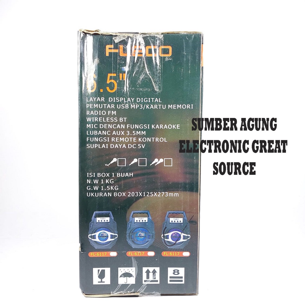 Fleco F6117 Speaker Portable 6117 Bluetooth 6.5inch Layar Display Digital