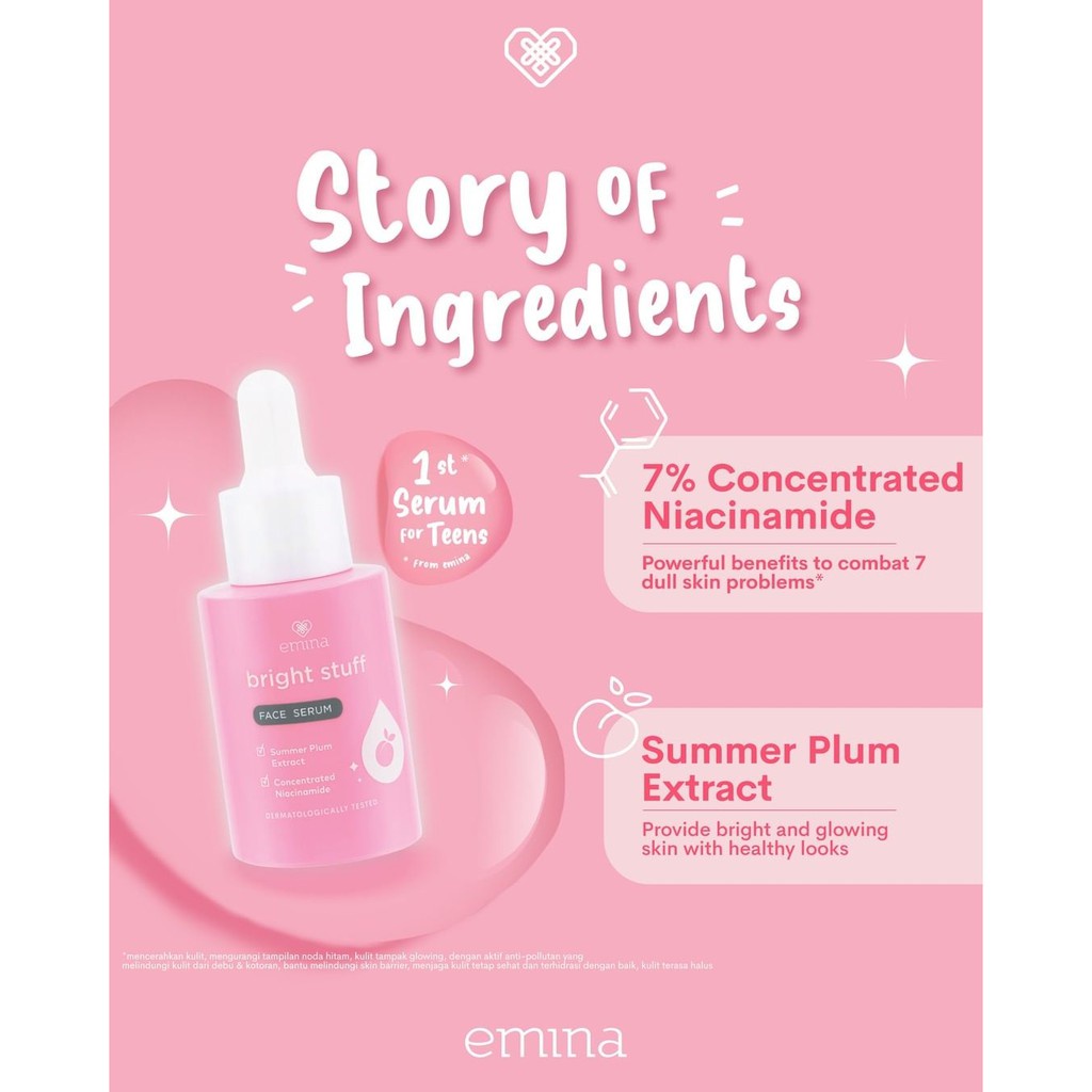 EMINA BRIGHT STUFF SERIES ( EMINA TONER FACE WASH SERUM MOISTURIZING CREAM TONE UP SHEET MASK )