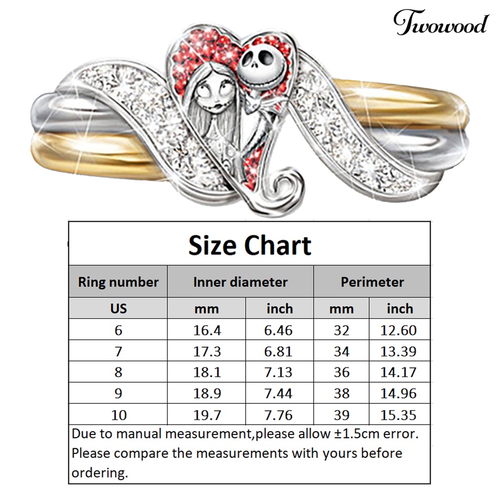Cincin Berlian Imitasi Bentuk Hati Motif Hantu Bahan Alloy Untuk Wanita