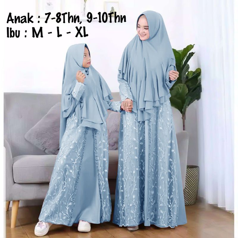 BAJU GAMIS DRESS BROKAT BRUKAT TILE LAYER COUPLE PASANGAN IBU DAN ANAK WANITA MUSLIM PREMIUM (1 SET 