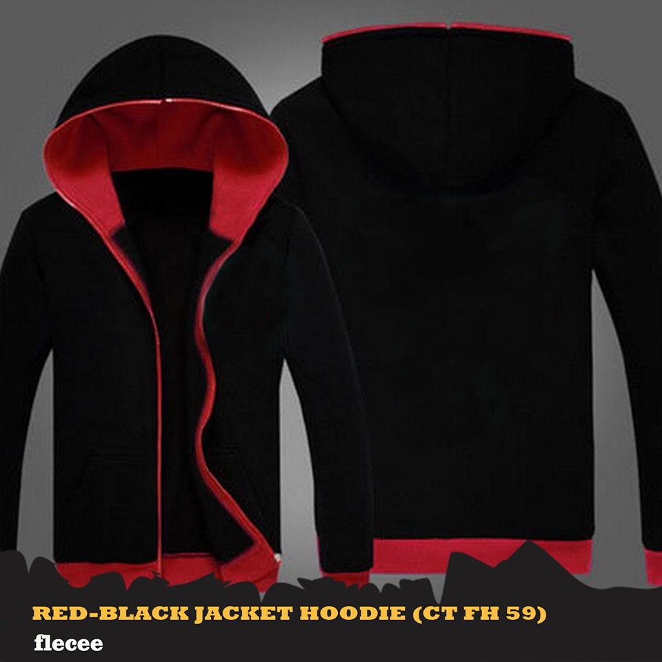 Jaket Hoodie Polos Hitam Merah Casual CT FH 58