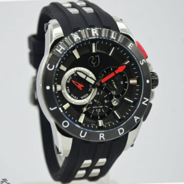Jam Tangan Pria Charles Jourdan CJ 1034 Silver Rubber Original Murah