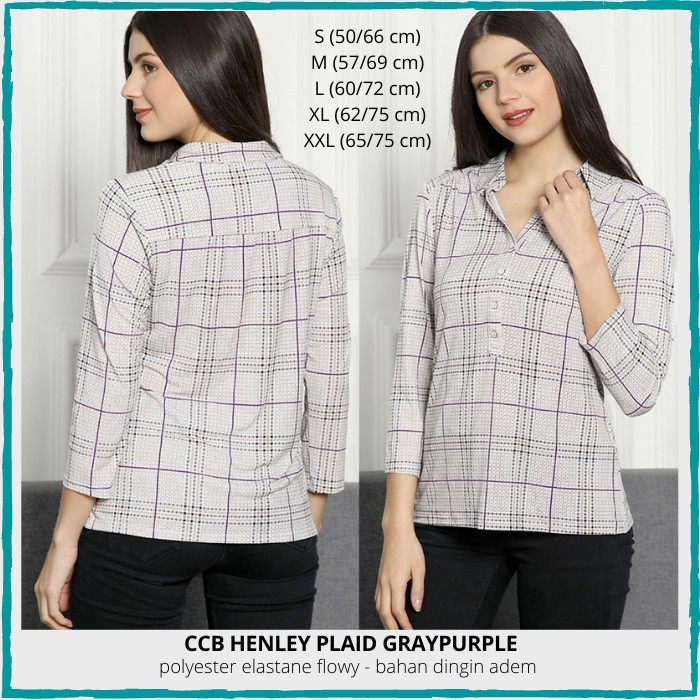 Blouse Wanita Murah Charter Club Henley Plaid Graypurple