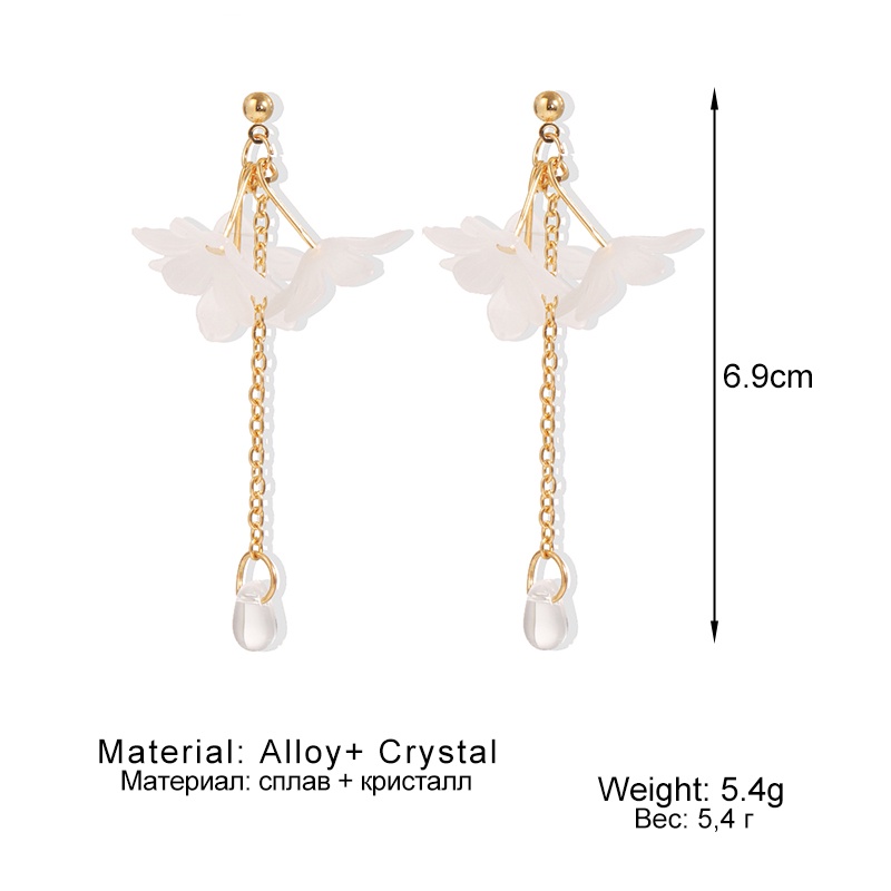 Women's Trend White Acrylic Flower Tassel Chain Drop Earrings /  Girls Temperament Boho Crystal Ice Flower Alloy Earrings  / Ladies Elegant Simple Hanging Earrings /  Party Earrings Gifts For Girls Ladies Jewelry Accessories