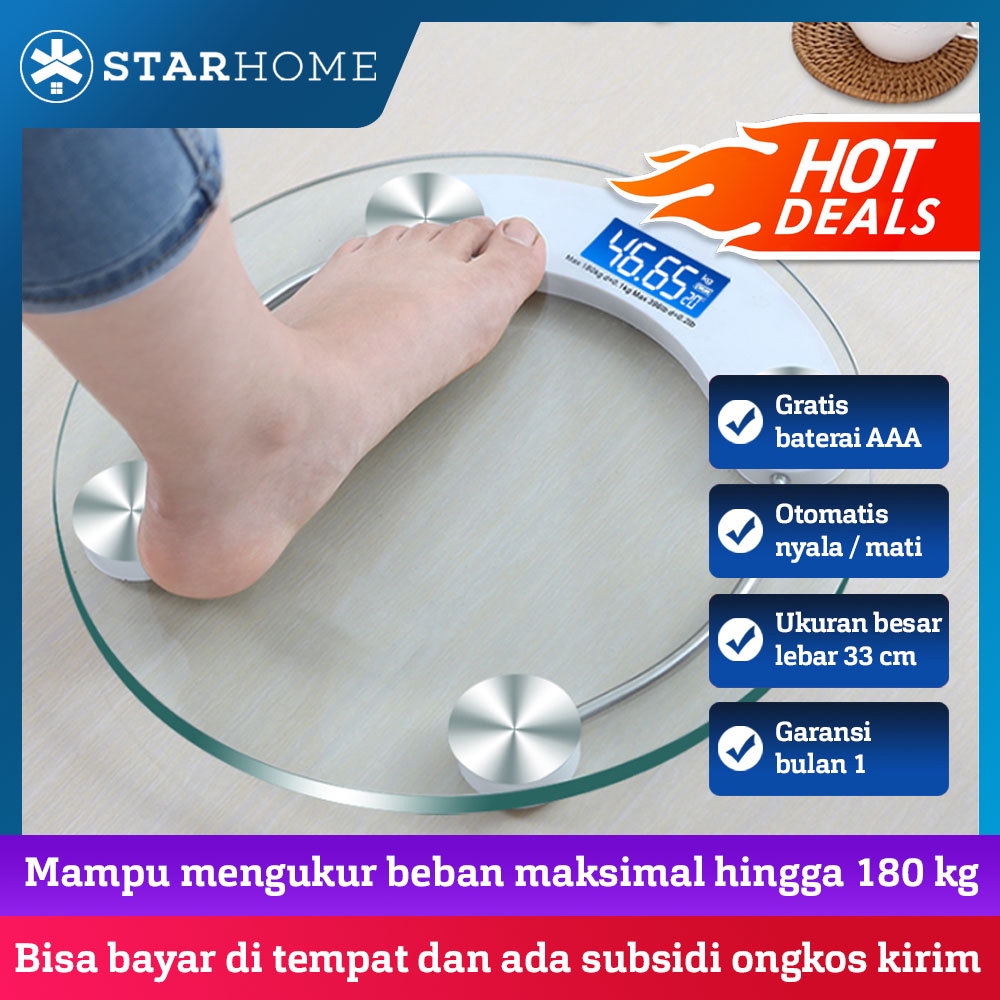 StarHome Timbangan Badan Digital Bundar 33 cm Kaca Tebal - Maksimal 180 kg -Digital Weight Scale