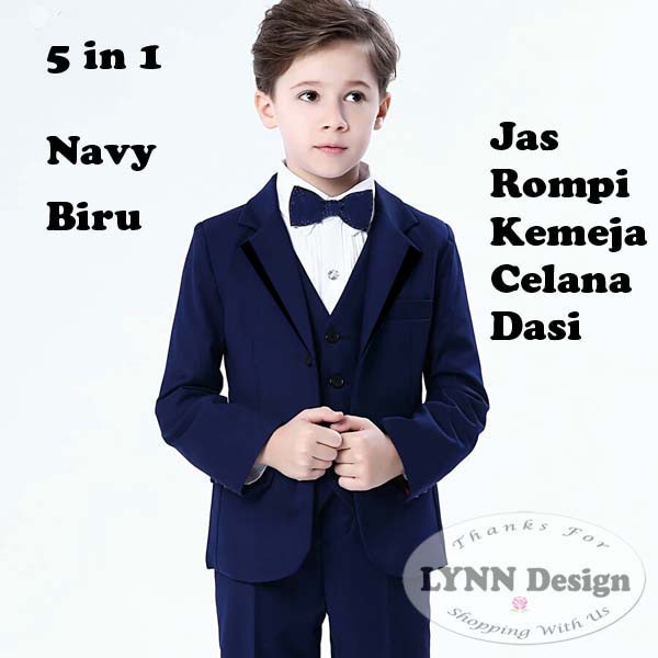 2- 10 tahun PREMIUM Setelan jas anak tuxedo 5 in 1 NAVY BIRU